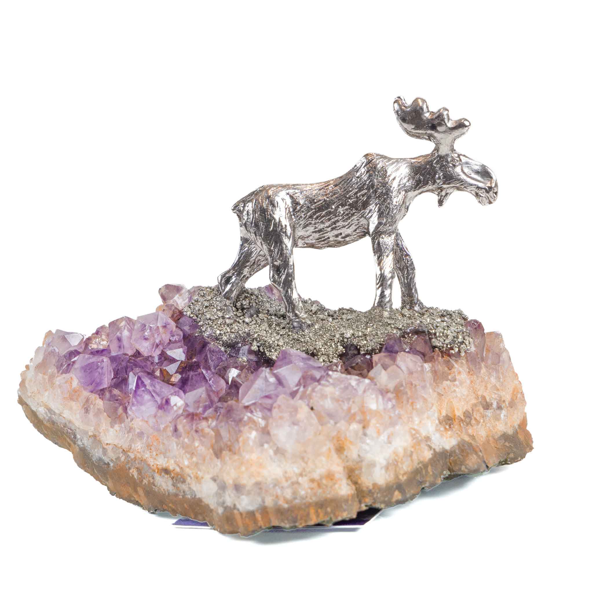 Amethyst Cluster with Canadian Moose metal figurine - XL
